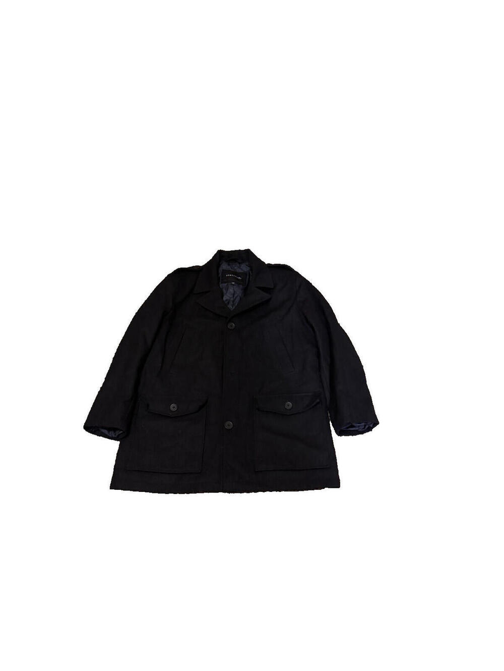Structure Men's Black Wool Blend Peacoat Jacket Size Large - Quilted Lining